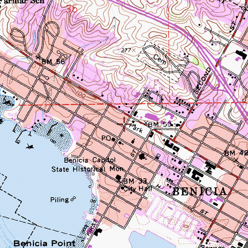 Topographic Map of Benicia Fire Department Station 1, CA