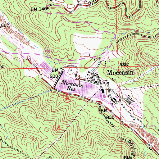 Topographic Map of Tuolumne County Fire Department Station 62 Moccasin, CA