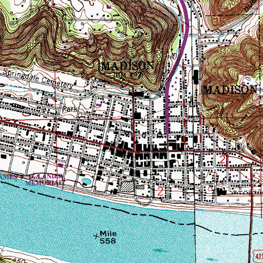 Topographic Map of Madison Volunteer Fire Department Washington Engine Fire Company 2, IN