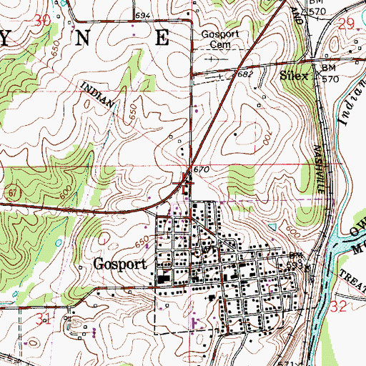 Topographic Map of Wayne Harrison and Montgomery Fire Department, IN