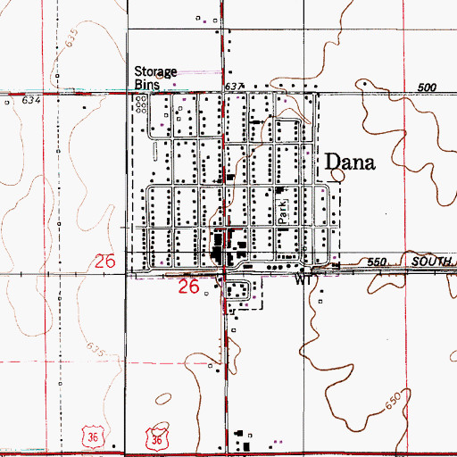 Topographic Map of Dana Community Volunteer Fire Department, IN
