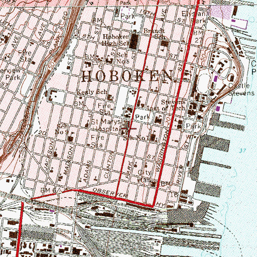 Topographic Map of Hoboken University Medical Center, NJ