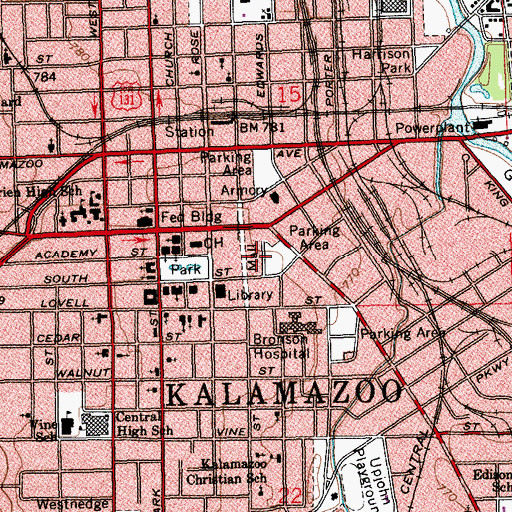 Topographic Map of Kalamazoo Mall, MI