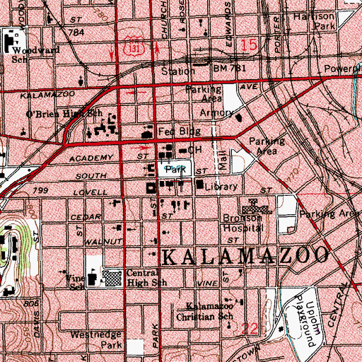 Topographic Map of Kalamazoo City Hall, MI