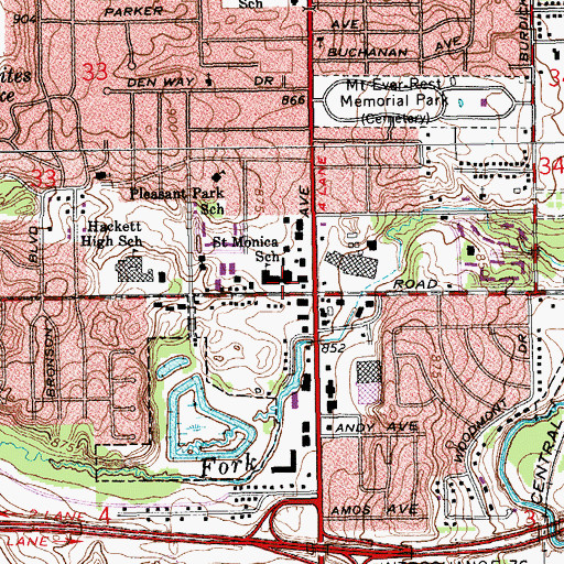 Topographic Map of Saint Monica Catholic Church, MI