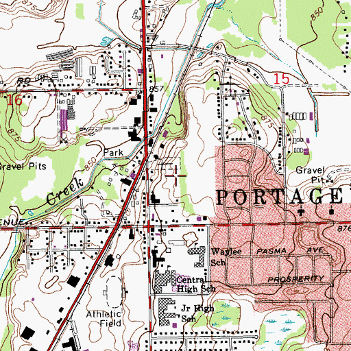 Topographic Map of Portage District Library, MI