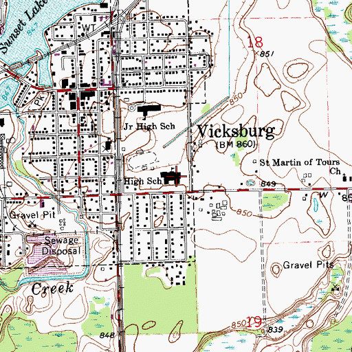 Topographic Map of Vicksburg High School, MI