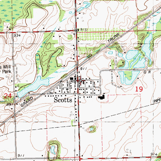 Topographic Map of Scotts Post Office, MI