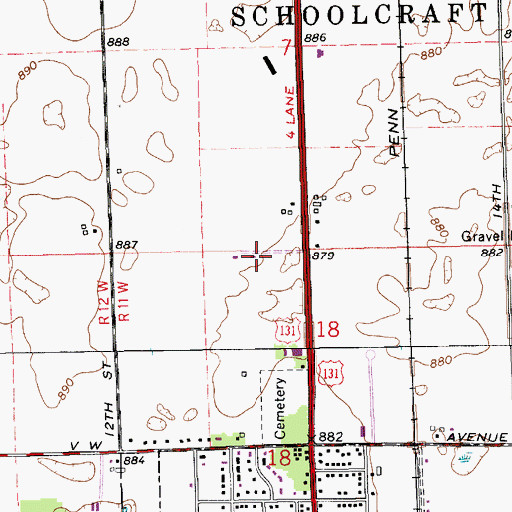 Topographic Map of Schoolcraft Assembly of God Church, MI