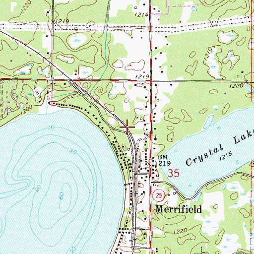 Topographic Map of Merrifield Census Designated Place, MN