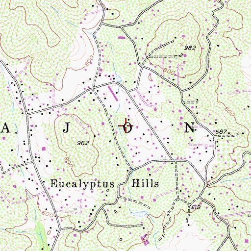 Topographic Map of Eucalyptus Hills Census Designated Place, CA