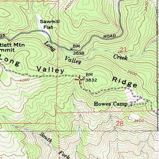 Topographic Map of Long Valley Ridge, CA