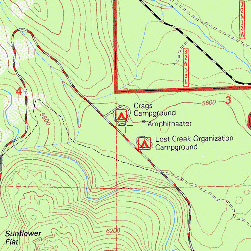 Topographic Map of Lost Creek Camp, CA