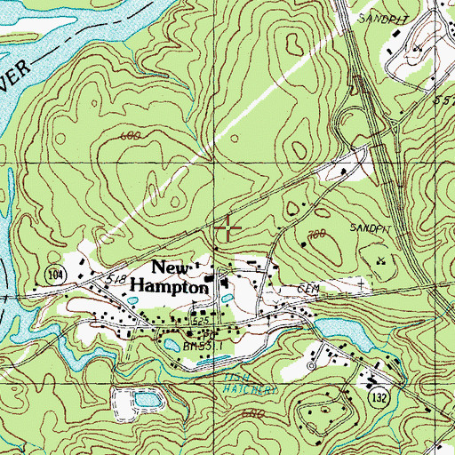 Topographic Map of New Hampton Census Designated Place, NH