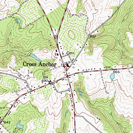 Topographic Map of Cross Anchor Census Designated Place, SC