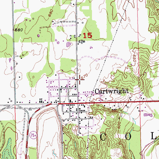 Topographic Map of Cartwright Census Designated Place, OK