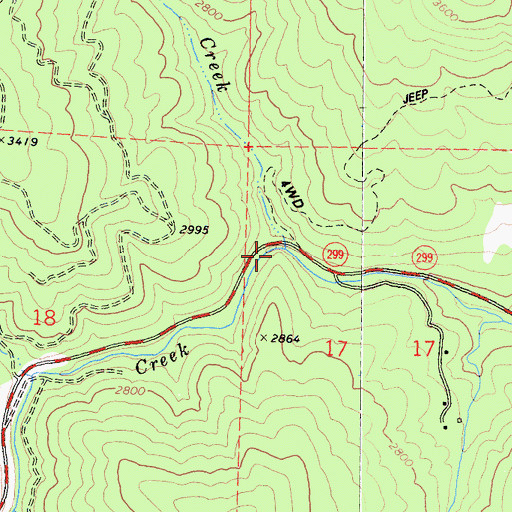 Topographic Map of Low Gap Creek, CA