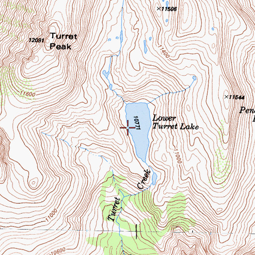 Topographic Map of Lower Turret Lake, CA