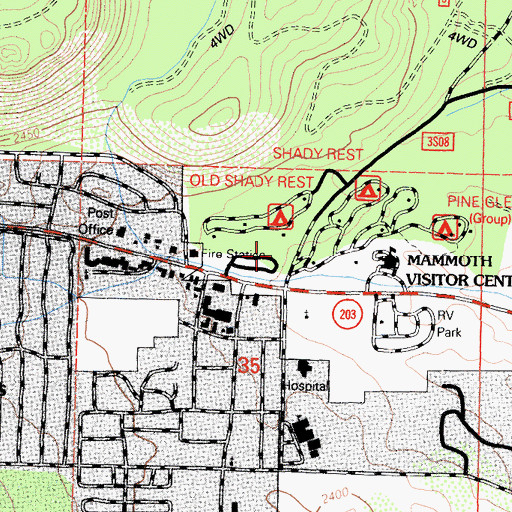 Topographic Map of Mammoth Ranger Station, CA