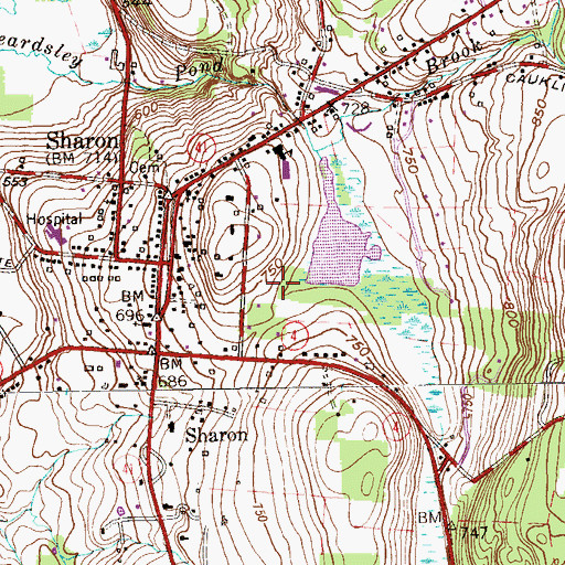 Topographic Map of Sharon Census Designated Place, CT