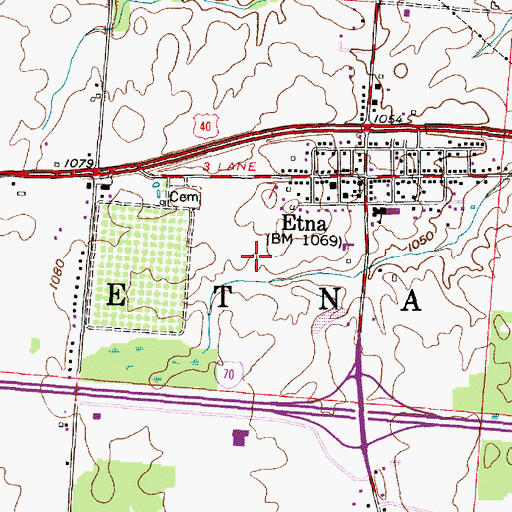 Topographic Map of Etna Census Designated Place, OH