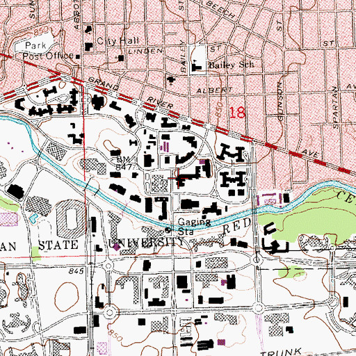 Topographic Map of Giltner Hall, MI