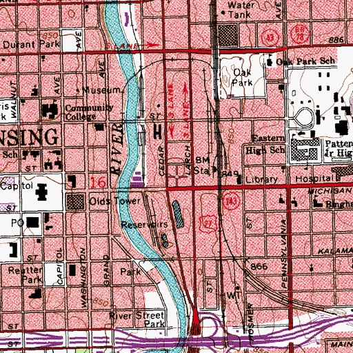 Topographic Map of Oldsmobile Park, MI