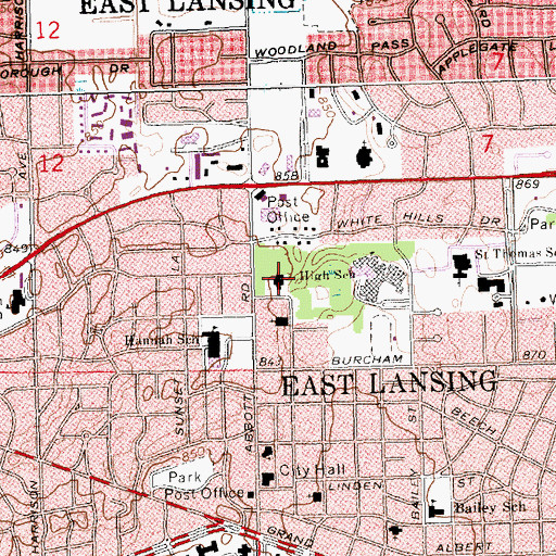 Topographic Map of East Lansing Library, MI