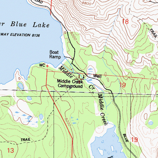 Topographic Map of Middle Creek Campground, CA