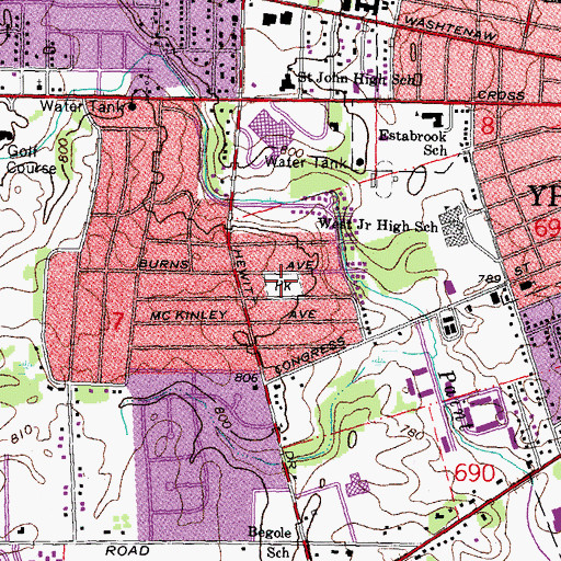 Topographic Map of Burns Park, MI