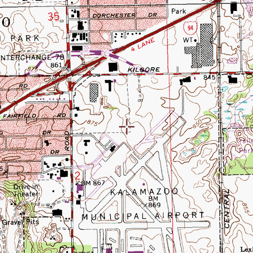 Topographic Map of Kalamazoo / Battlecreek International Airport Fire and Rescue, MI