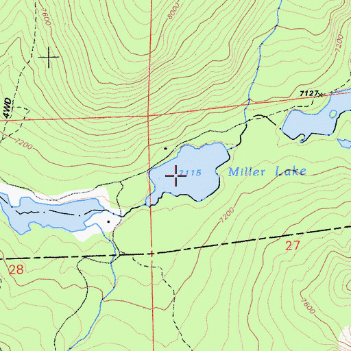 Topographic Map of Miller Lake, CA