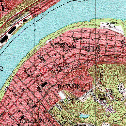 Topographic Map of Bellevue - Dayton Fire Department, KY