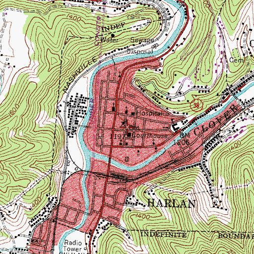 Topographic Map of Harlan County Emergency Management, KY