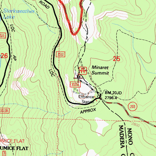 Topographic Map of Minaret Summit, CA