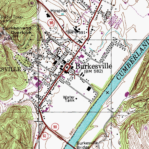 Topographic Map of Burkesville Fire Department, KY