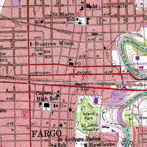 Topographic Map of Fargo Fire Department Headquarters Station, ND