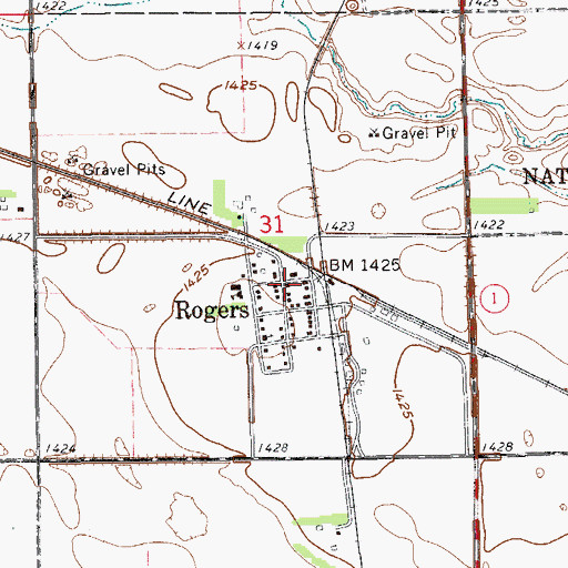 Topographic Map of Rogers Fire Department, ND