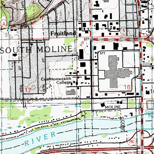 Topographic Map of Moline Fire Department Station 2, IL