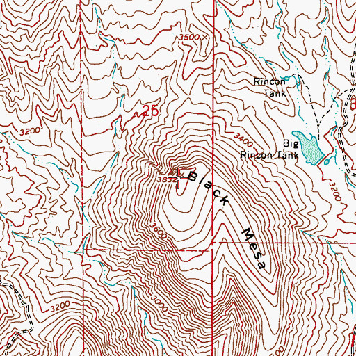Topographic Map of Black Mesa, AZ