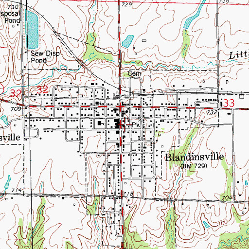 Topographic Map of Blandinsville - Hire Fire Protection District, IL