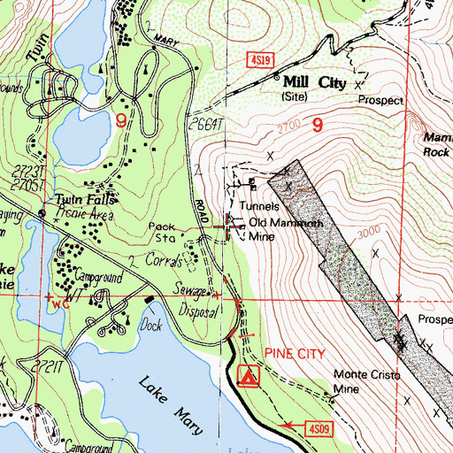 Topographic Map of Old Mammoth Mine, CA