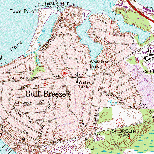 Topographic Map of Gulf Breeze Fire Department, FL