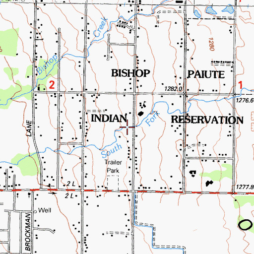 Topographic Map of Bishop Reservation, CA