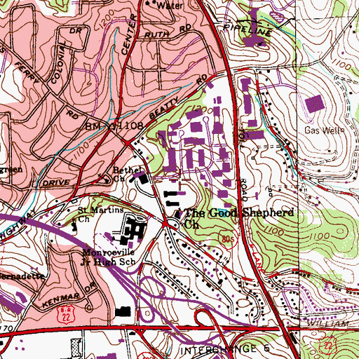 Topographic Map of Monroeville Volunteer Fire Company 5 Station 195 - Emergency Medical Service Station 360, PA