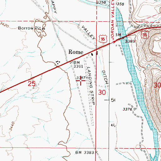 Topographic Map of Rome Service Airport, OR