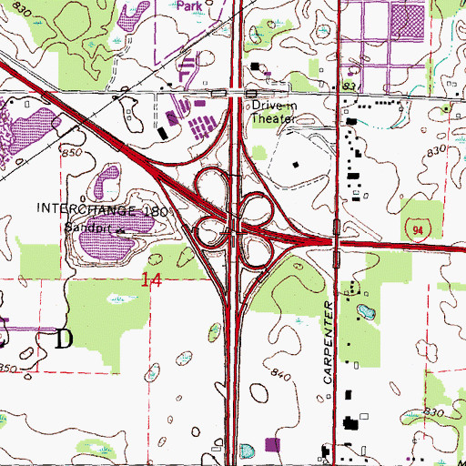Topographic Map of Interchange 35, MI