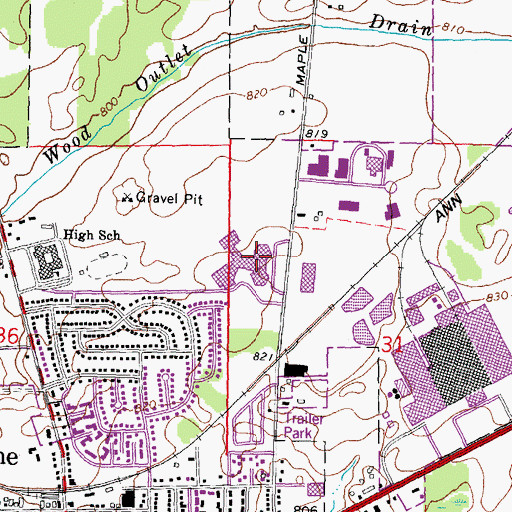 Topographic Map of Saline Middle School, MI