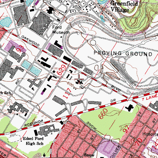 Topographic Map of Dearborn Inn Historical Marker, MI