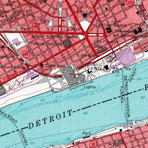 Topographic Map of Early Detroit 1701-1760 Historical Marker (historical), MI